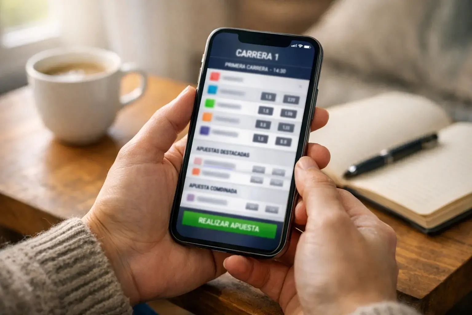 Persona revisando su teléfono móvil con aplicación deportiva