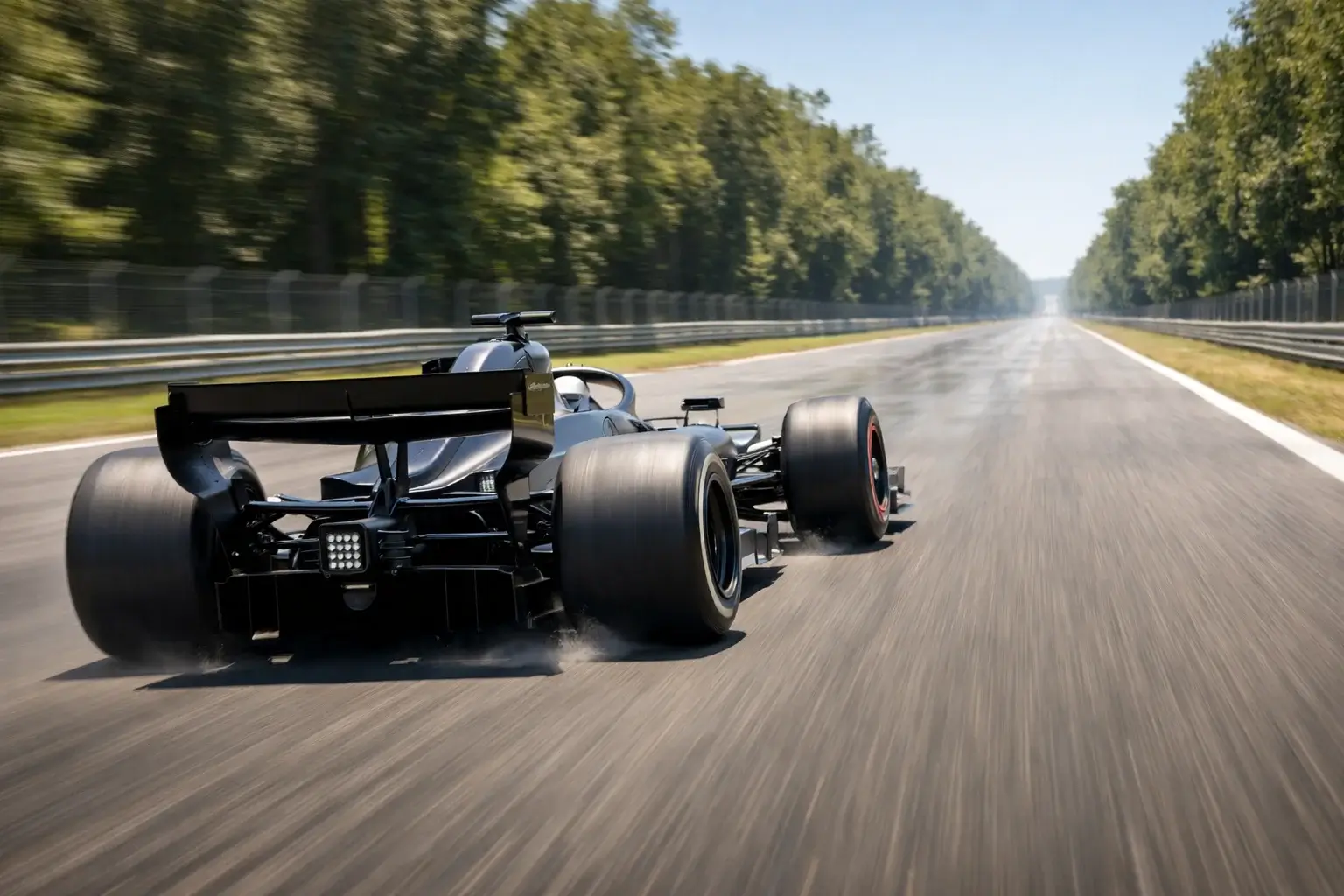 Monoplaza de F1 a máxima velocidad en recta principal