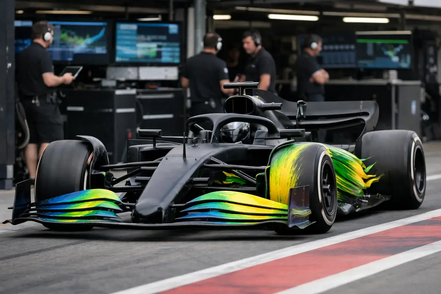 Monoplaza de F1 en entrenamientos libres con neumáticos de prueba